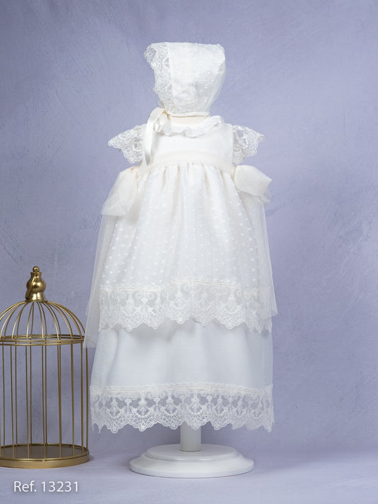 Puntilla Short Sleev Lace Baptism Dress