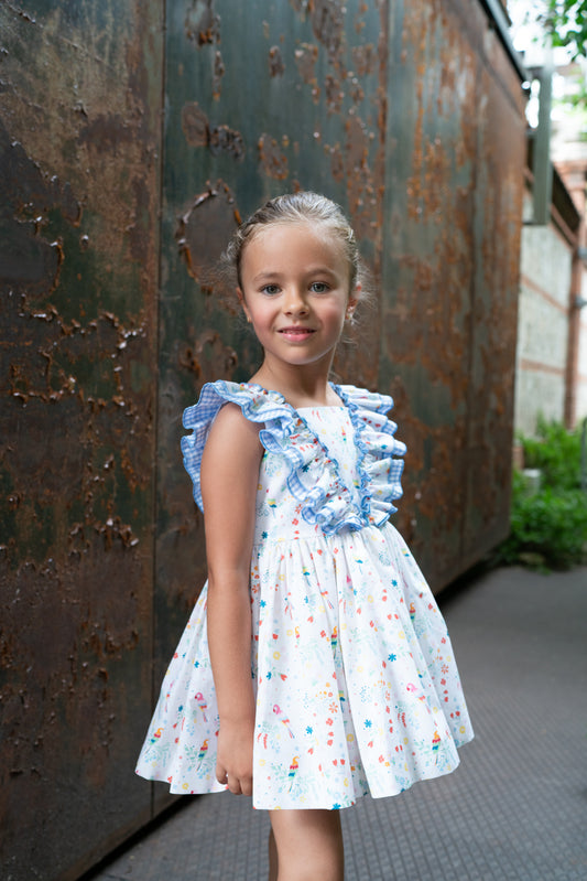 Charlotte Ruffle Dress - Floral and White print