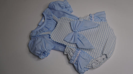 Light blue striped romper with bow